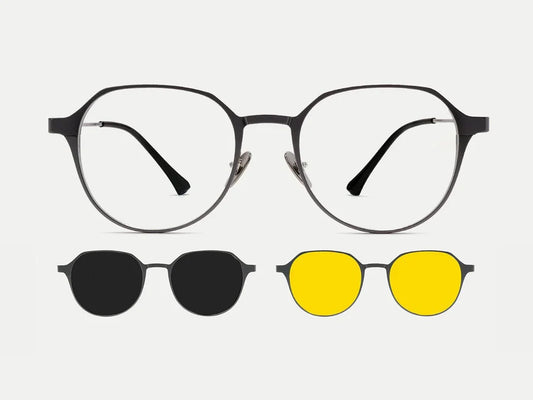 Oval Titanium Magnetic Clip-on Eyeglasses Sunglasses (6-in-1) Gunmatel